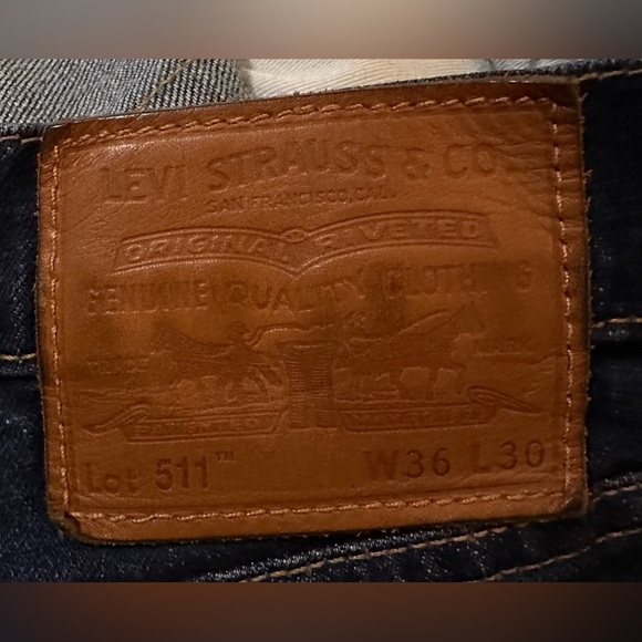 Levi’s 511 Premium Mens Jeans Tag Size 36x30 Measures 35x29 Dark Wash Blank Tag - Picture 10 of 16